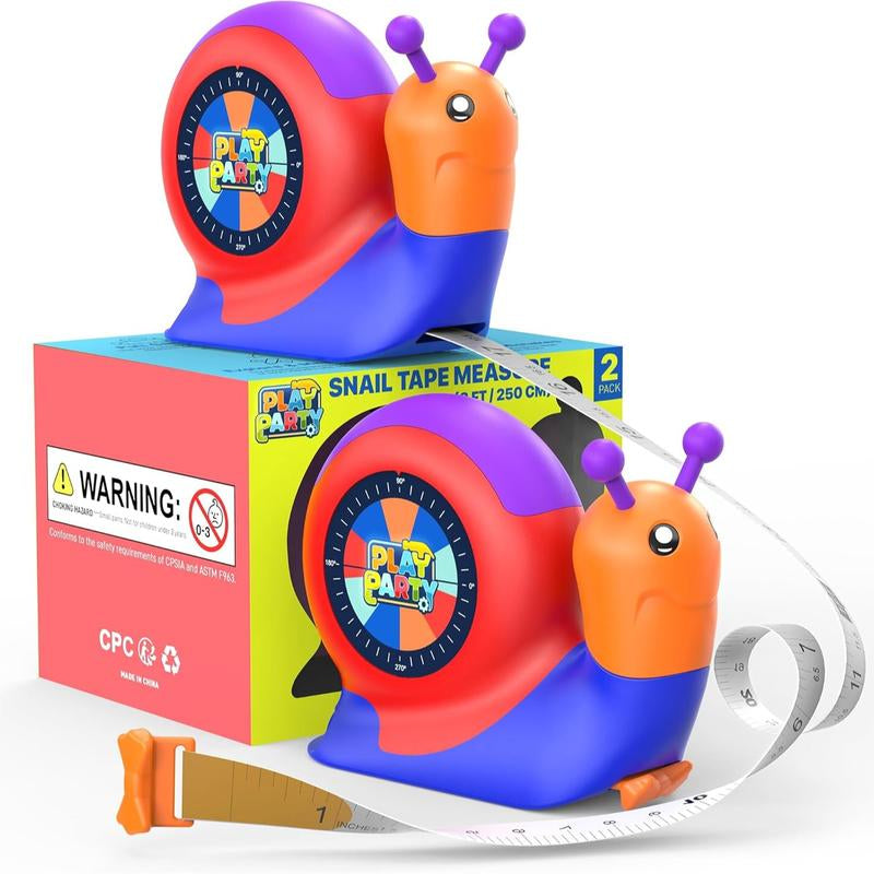 8FT Tape Measure for Kids, STEM Educational Tool with Level, Protractor and Eraser, Retractable Snail Shaped Measuring Tapes, Child-Safe Gift for Boys & Girls 3+