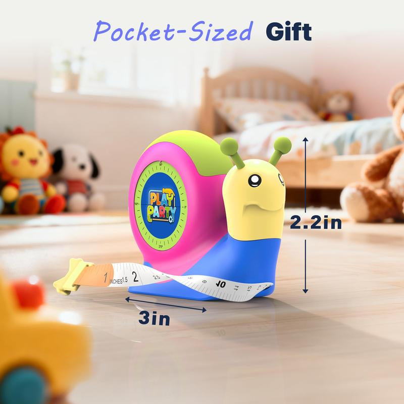 8FT Tape Measure for Kids, STEM Educational Tool with Level, Protractor and Eraser, Retractable Snail Shaped Measuring Tapes, Child-Safe Gift for Boys & Girls 3+