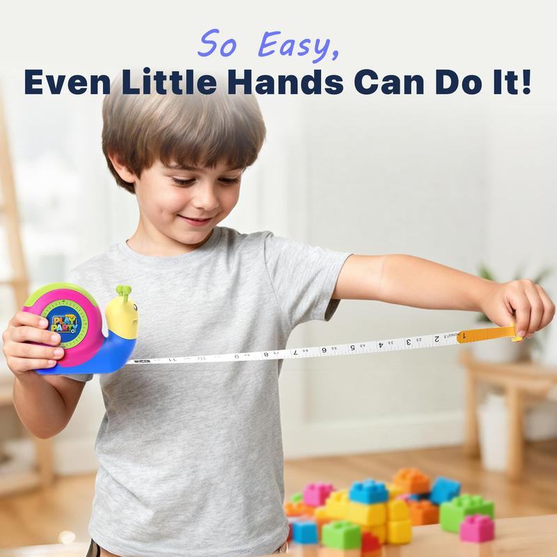 8FT Tape Measure for Kids, STEM Educational Tool with Level, Protractor and Eraser, Retractable Snail Shaped Measuring Tapes, Child-Safe Gift for Boys & Girls 3+