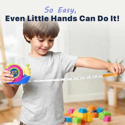 8FT Tape Measure for Kids, STEM Educational Tool with Level, Protractor and Eraser, Retractable Snail Shaped Measuring Tapes, Child-Safe Gift for Boys & Girls 3+