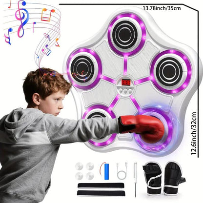 Music Boxing Machine with Boxing Gloves Controllable Sound Level with LED Electronic Wall Mounted Smart Control Boxing Machine, Musical Boxing Target Workout Punching Equipment，Christmas Gift