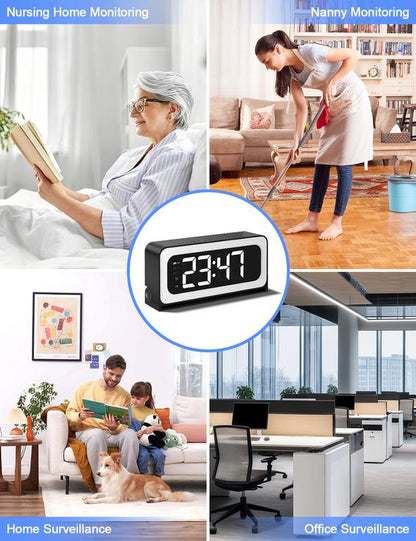 Wifi Surveillance Camera - 1080P HD Wireless Camera Clock , Night Vision, Motion Detection, Loop Recording, 2.4Ghz Wifi Connectivity, Battery Powered, Remote Real-Time Viewing, Perfect for Home, Office, Warehouse Monitoring