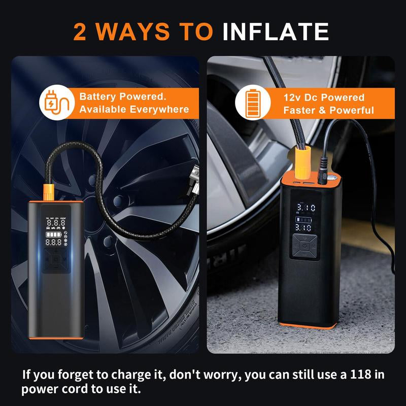 Portable Tire Inflator 150PSI High-Pressure Smart ON/OFF Hose Design Lightweight Cordless 4+N Autostop Modes Pump for Cars Bicycles Motorcycles & Balls with USB Cable and Nozzles Automotive Vehicle Tool