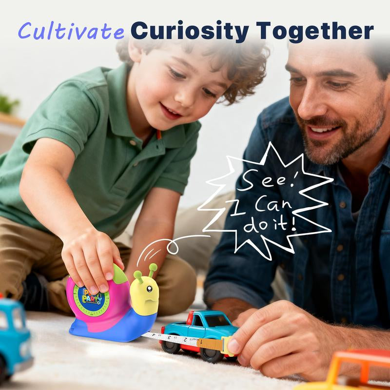 8FT Tape Measure for Kids, STEM Educational Tool with Level, Protractor and Eraser, Retractable Snail Shaped Measuring Tapes, Child-Safe Gift for Boys & Girls 3+