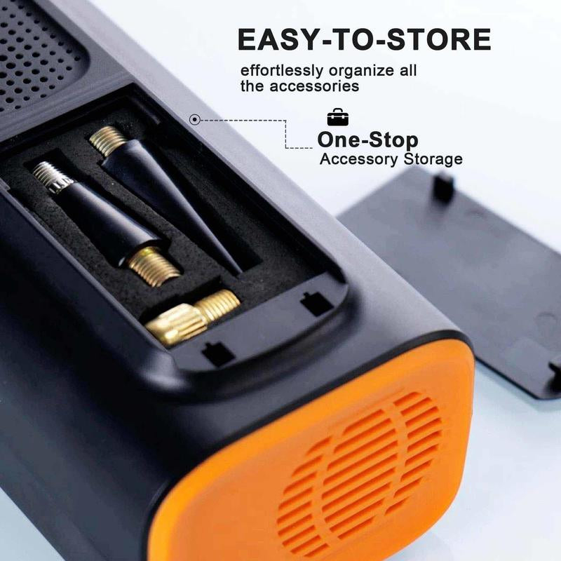 Portable Tire Inflator 150PSI High-Pressure Smart ON/OFF Hose Design Lightweight Cordless 4+N Autostop Modes Pump for Cars Bicycles Motorcycles & Balls with USB Cable and Nozzles Automotive Vehicle Tool