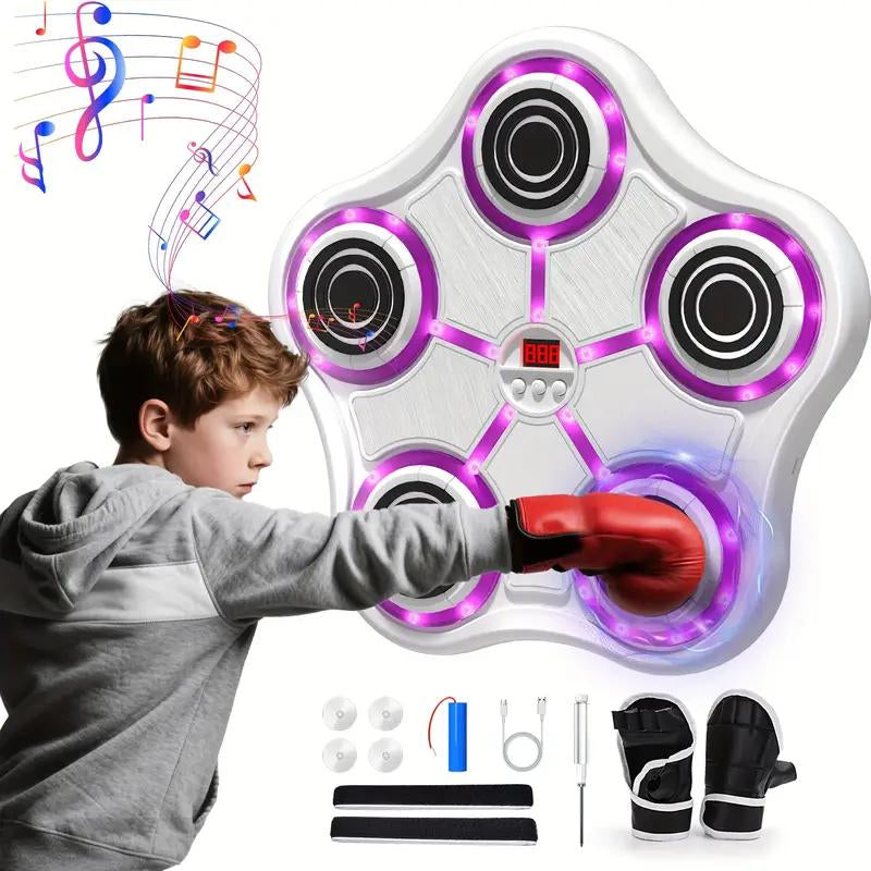 Music Boxing Machine with Boxing Gloves Controllable Sound Level with LED Electronic Wall Mounted Smart Control Boxing Machine, Musical Boxing Target Workout Punching Equipment，Christmas Gift