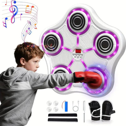 Music Boxing Machine with Boxing Gloves Controllable Sound Level with LED Electronic Wall Mounted Smart Control Boxing Machine, Musical Boxing Target Workout Punching Equipment，Christmas Gift