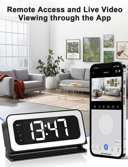 Wifi Surveillance Camera - 1080P HD Wireless Camera Clock , Night Vision, Motion Detection, Loop Recording, 2.4Ghz Wifi Connectivity, Battery Powered, Remote Real-Time Viewing, Perfect for Home, Office, Warehouse Monitoring