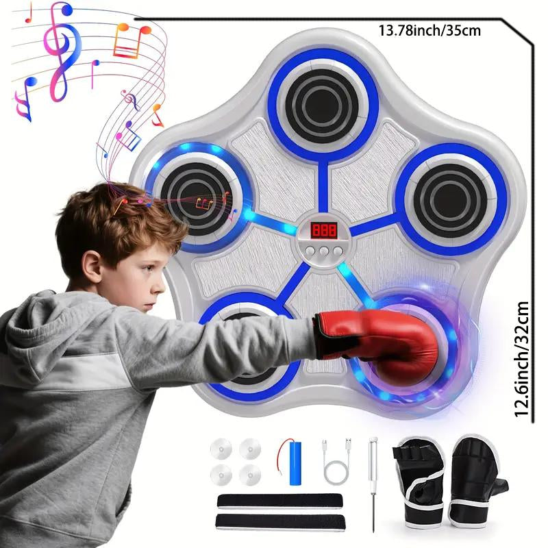 Music Boxing Machine with Boxing Gloves Controllable Sound Level with LED Electronic Wall Mounted Smart Control Boxing Machine, Musical Boxing Target Workout Punching Equipment，Christmas Gift