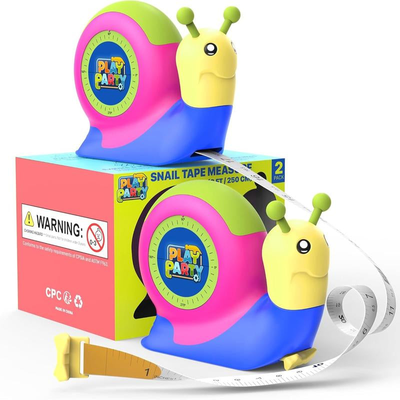 8FT Tape Measure for Kids, STEM Educational Tool with Level, Protractor and Eraser, Retractable Snail Shaped Measuring Tapes, Child-Safe Gift for Boys & Girls 3+