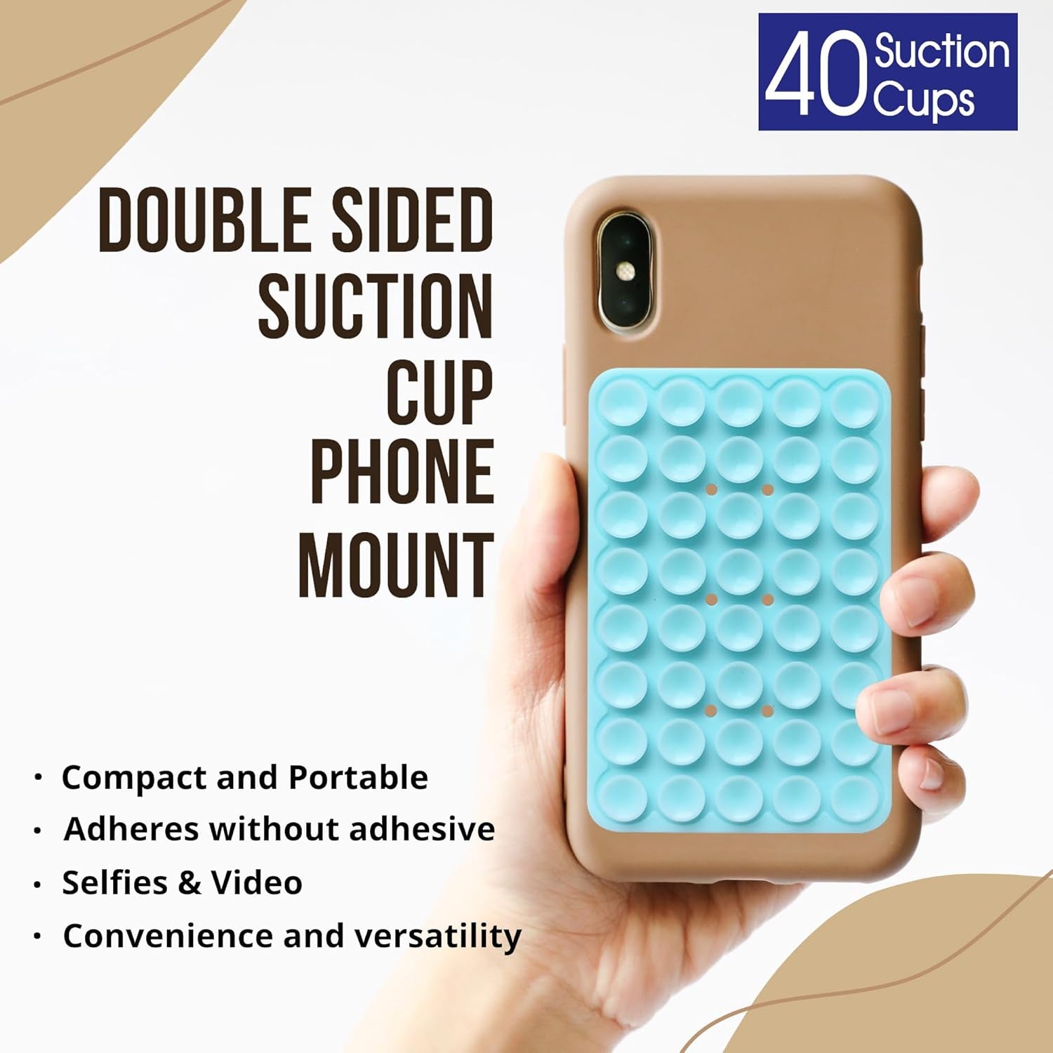 Suction Cup Mount, Double Sided Silicone Case, Sticky Grip for Iphone and Android, Hands-Free Fidget Toy Mirror Shower Phone Holder for Selfies and Videos (Baby Blue)