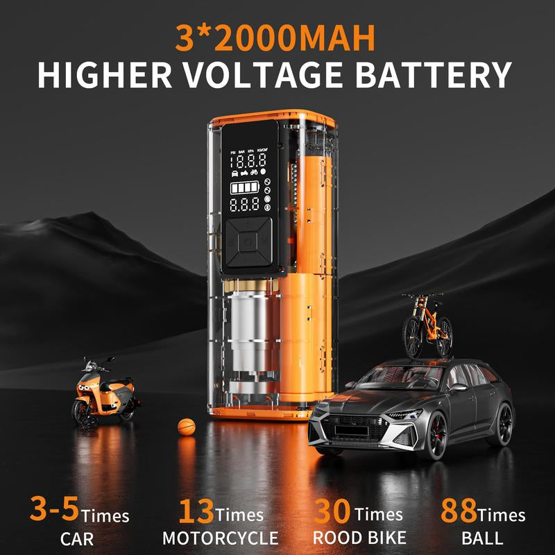 Portable Tire Inflator 150PSI High-Pressure Smart ON/OFF Hose Design Lightweight Cordless 4+N Autostop Modes Pump for Cars Bicycles Motorcycles & Balls with USB Cable and Nozzles Automotive Vehicle Tool