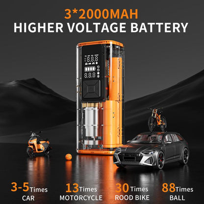 Portable Tire Inflator 150PSI High-Pressure Smart ON/OFF Hose Design Lightweight Cordless 4+N Autostop Modes Pump for Cars Bicycles Motorcycles & Balls with USB Cable and Nozzles Automotive Vehicle Tool