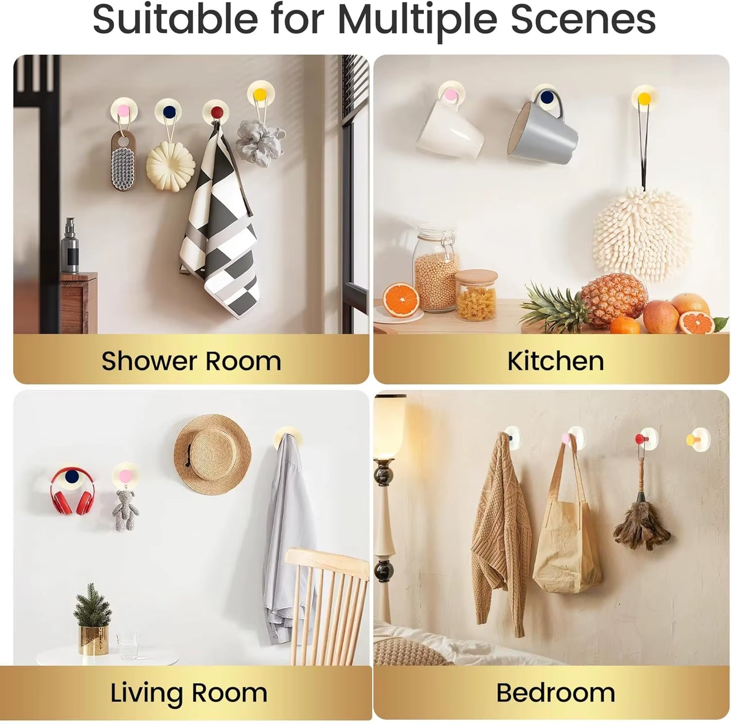 Suction Cup Hooks 2025 Upgrade Reusable Heavy Duty Vacuum Suction Cups with No Drill Hook Colorful Hooks for Shower Bathroom