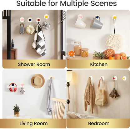 Suction Cup Hooks 2025 Upgrade Reusable Heavy Duty Vacuum Suction Cups with No Drill Hook Colorful Hooks for Shower Bathroom