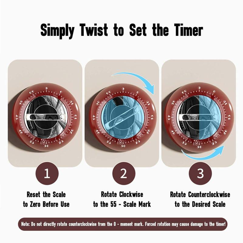 Kitchen Timer with Magnetic Attachment, Elegant Vintage 60-Minute Countdown & Audible Alarm, Countdown Timer for Cooking Office Tasks Study Sessions (White&Red&Green)