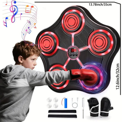 Music Boxing Machine with Boxing Gloves Controllable Sound Level with LED Electronic Wall Mounted Smart Control Boxing Machine, Musical Boxing Target Workout Punching Equipment，Christmas Gift