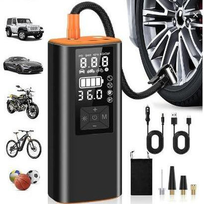 Portable Tire Inflator 150PSI High-Pressure Smart ON/OFF Hose Design Lightweight Cordless 4+N Autostop Modes Pump for Cars Bicycles Motorcycles & Balls with USB Cable and Nozzles Automotive Vehicle Tool