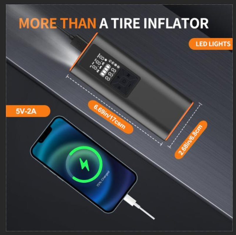 Portable Tire Inflator 150PSI High-Pressure Smart ON/OFF Hose Design Lightweight Cordless 4+N Autostop Modes Pump for Cars Bicycles Motorcycles & Balls with USB Cable and Nozzles Automotive Vehicle Tool